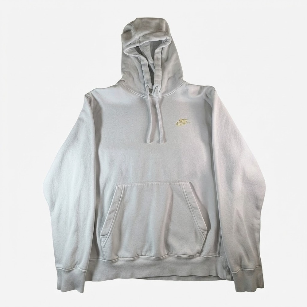 Nike Club Fleece Hoodie Mens Medium White Gold Embroidered Swoosh Logo Pullover